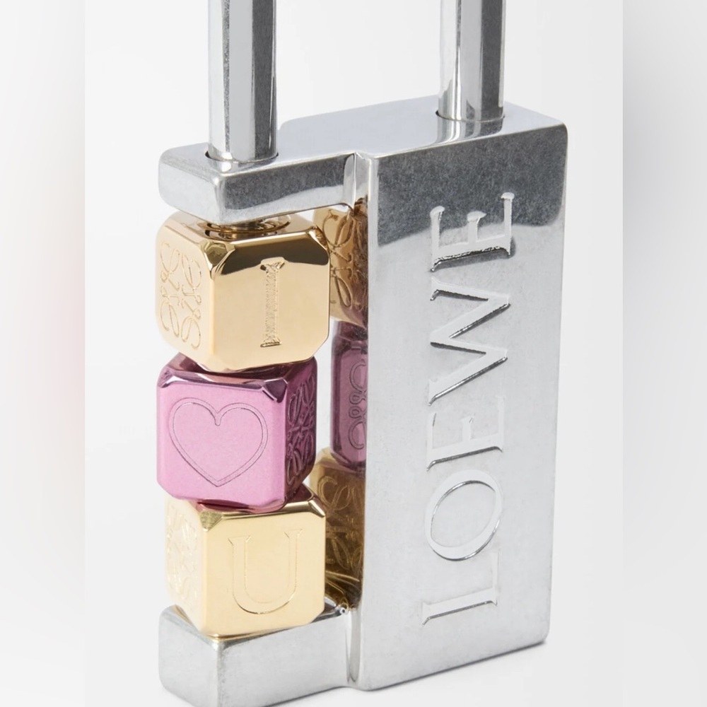 LOEWE Padlock Bag Charm removable anodized Anagram cube dice with I 🩷 U